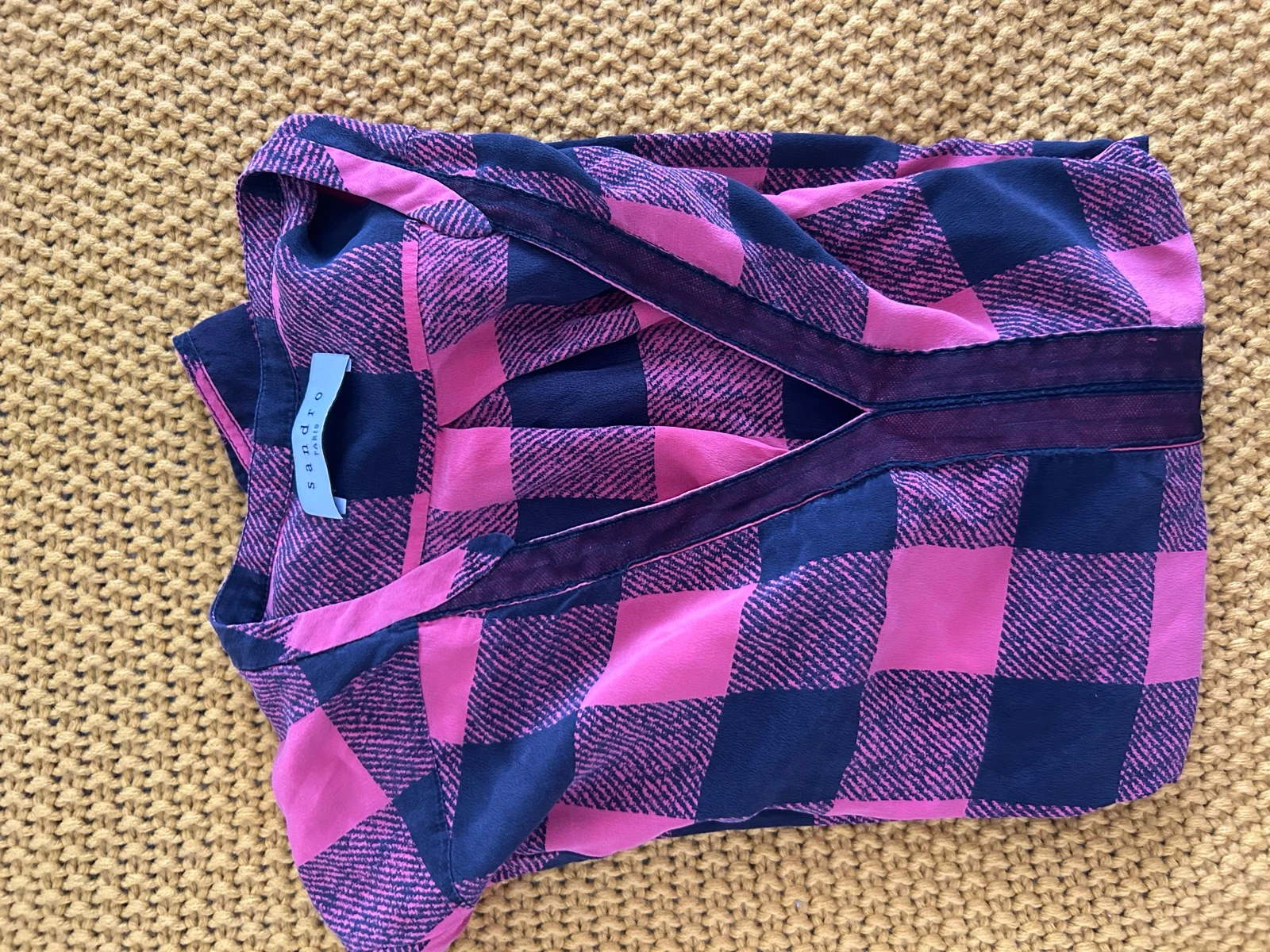 Camisa de seda a cuadros y detalles de terciopelo Sandro – Talla 1 (36) – photo 5